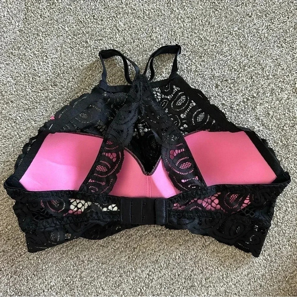 Victoria Secret PINK‎ BRALETTE PUSH-UP Racerback Lace MEDIUM PURE BLACK - Picture 4 of 10